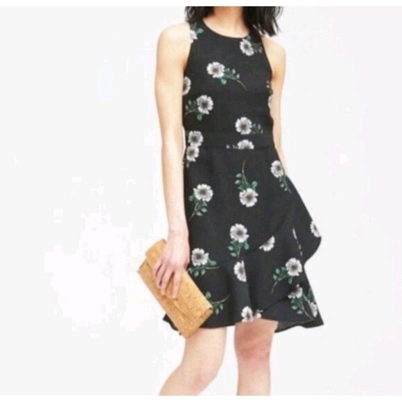 Banana Republic Dresses & Skirts - Banana Republic Black Dress Sz 14 Linen Blend Sleeveless Midi Floral Coastal 141